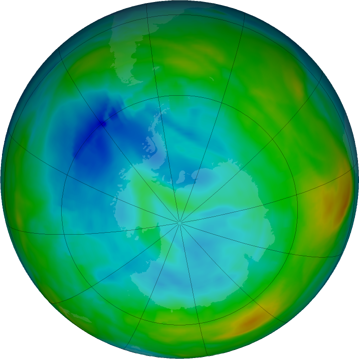 Antarctic ozone map for 20 July 2019